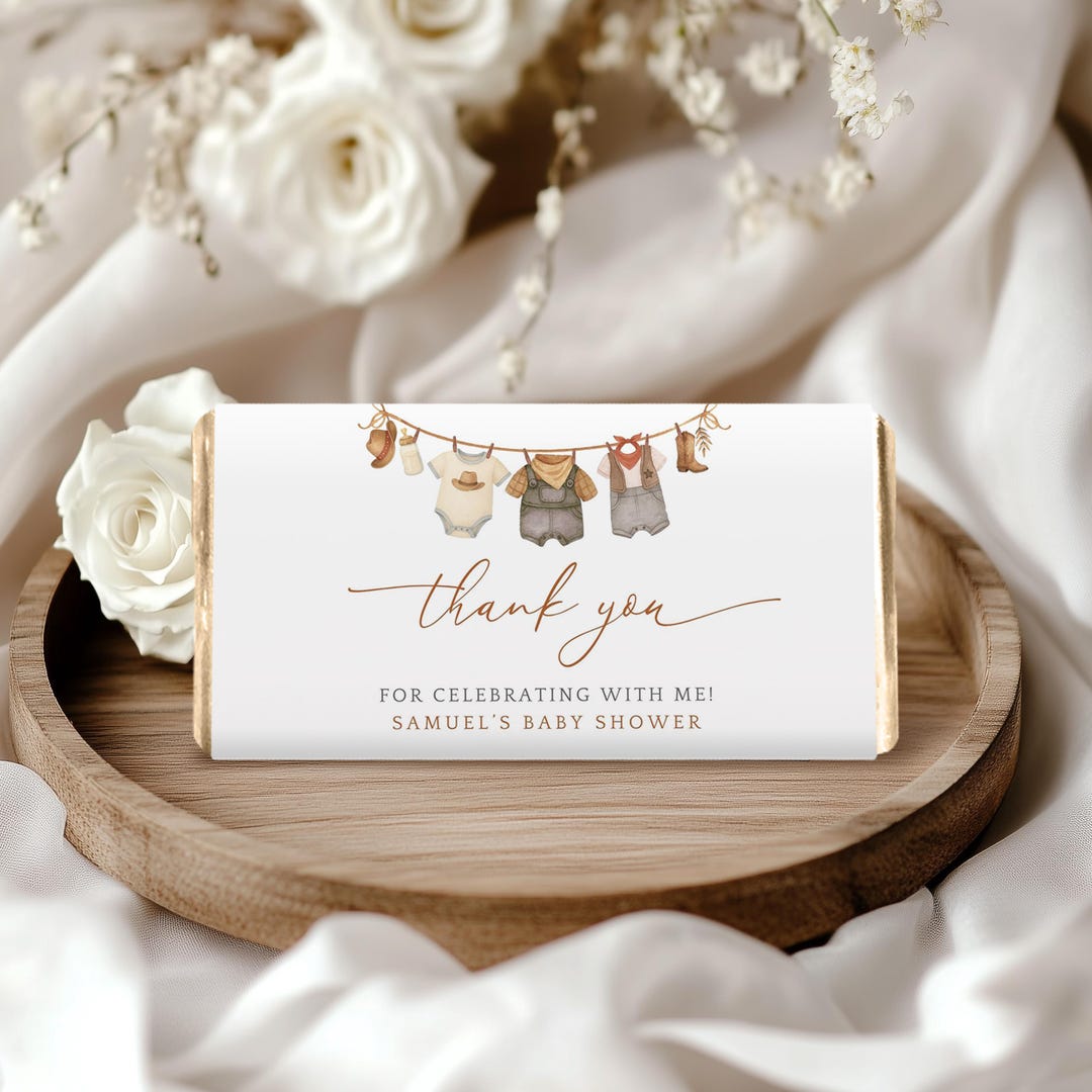 Editable Cowboy Rabbit Baby Shower Chocolate Wrapper, Western Favors ...
