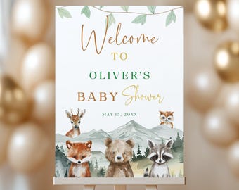 Woodland Baby Shower Welcome Sign, Forest Animals Poster (Editable Template)