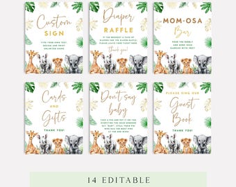 Editable Safari Baby Shower Table Signs, Wild One Theme, (Digital Download)