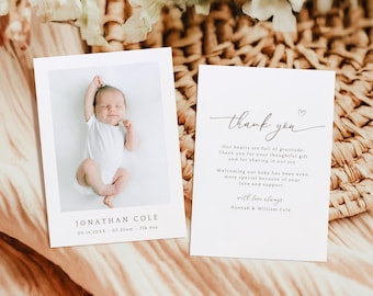 Personalized Baby Birth Announcement Cards, Newborn Photo Card, Printed Thank You Cards