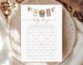 Editable Cowboy Baby Bingo, Western Baby Shower Game Template, Printable Card, (Digital Download)