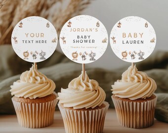 Adornos para cupcakes de baby shower de animales de la selva, decoración de safari (descarga digital)