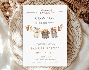Cowboy Baby Shower Invitation, Western Invite, A Little Cowboy is on the Way, (Digital Download)