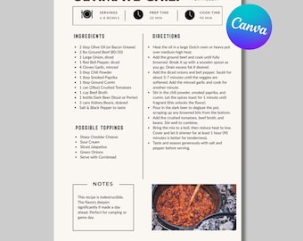 Minimalist Recipe Book Template | Editable Cookbook Page | Binder Insert | Clean |  Food Journal | A4 & US Letter | PDF Canva Template