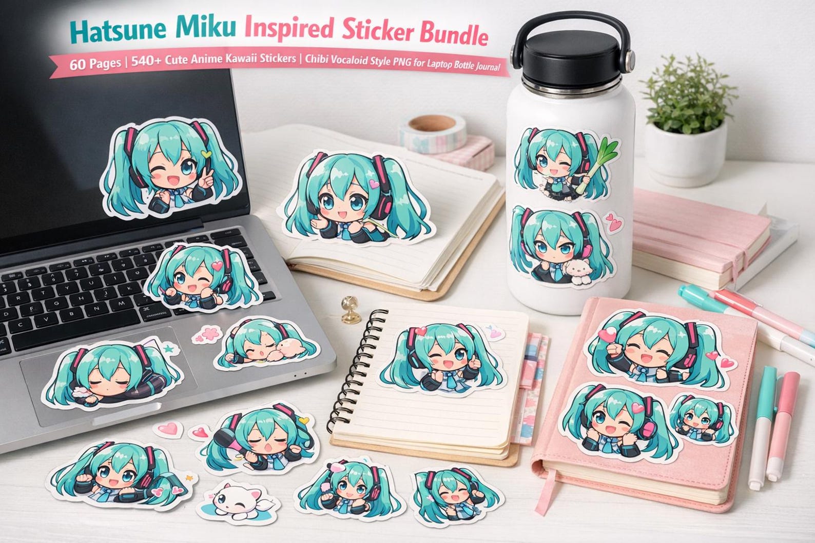 Miku Sorry Sticker Hatsune Miku Sticker Bundle | 540+ Chibi Anime Kawaii Stickers (digital ...