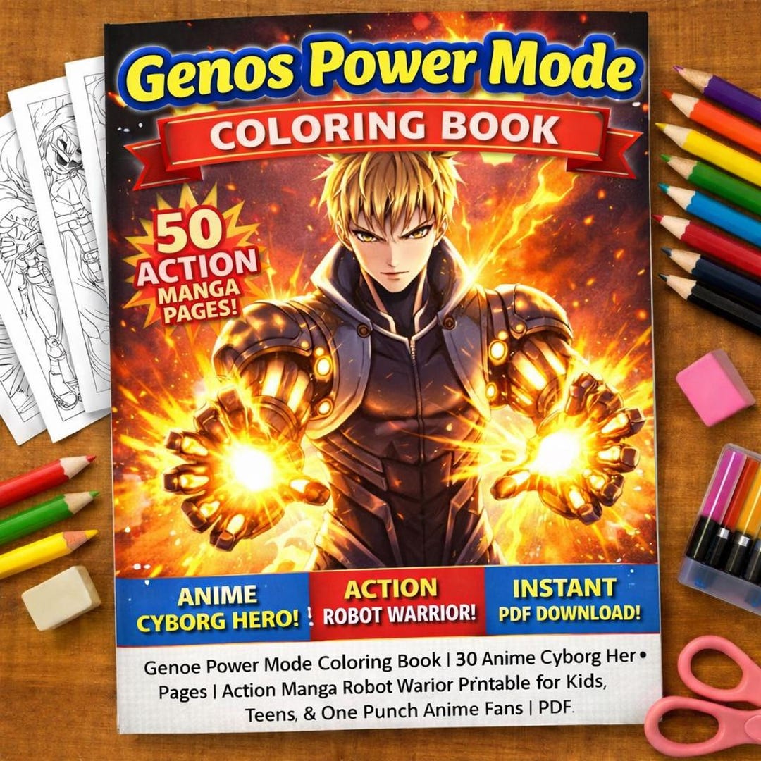 Genos Power Mode Coloring Book | 50 Action Anime Cyborg Hero Pages (PDF ...