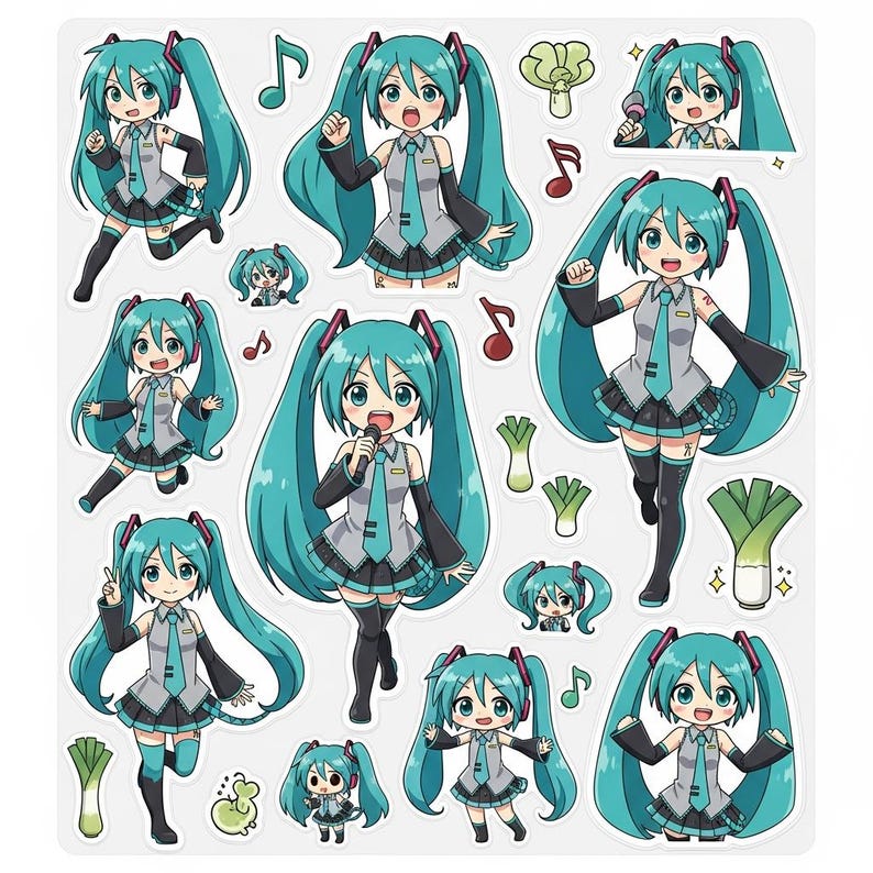 Mini Miku Sticker Hatsune Miku Sticker Bundle | 540+ Chibi Anime Kawaii Stickers (digital ...