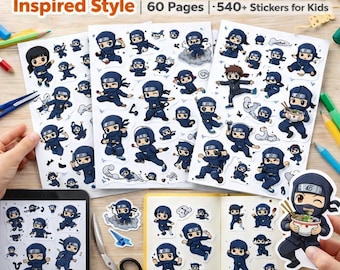 Cute Anime Ninja Stickers Inspired Style | 60 Pages | 540+ Stickers for Kids