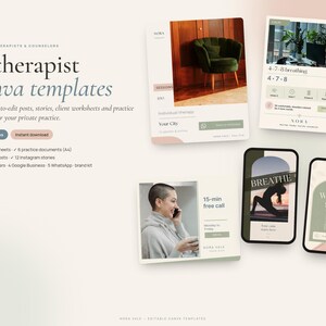 Therapist Canva Templates, Counselor Instagram Posts & Stories, Therapy Worksheets, Psychologist Social Media, Private Practice Kit