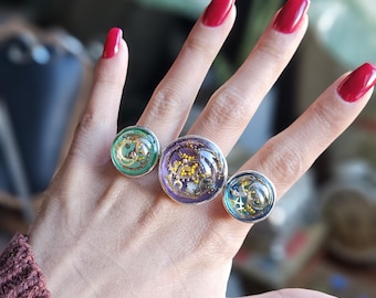 Steampunk Silver Rings Bubble Adjustable