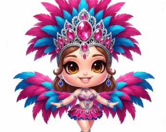 Paquete de Chibi de la Reina del Carnaval / Clip Art inspirado en Samba y Río para calcomanías de sublimación (licencia comercial)