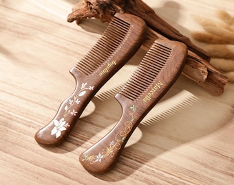 Engraved Wooden Comb with Name,Hand-Painted Floral Hair Comb,Bridesmaid Proposal Gift, Birthday Gift for Her,Unique Gift for Mom