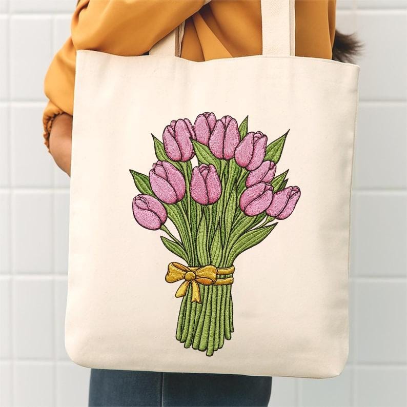 Pink Tulip Bouquet Embroidery Design, Floral Spring Flowers, DST PES ...