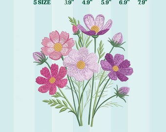 Diseño de bordado de flor de cosmos, flor de nacimiento de octubre, descarga instantánea, 5 tamaños.