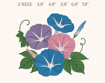Morning Glory Embroidery Design, September Birth Flower, Instant Download 5 Sizes