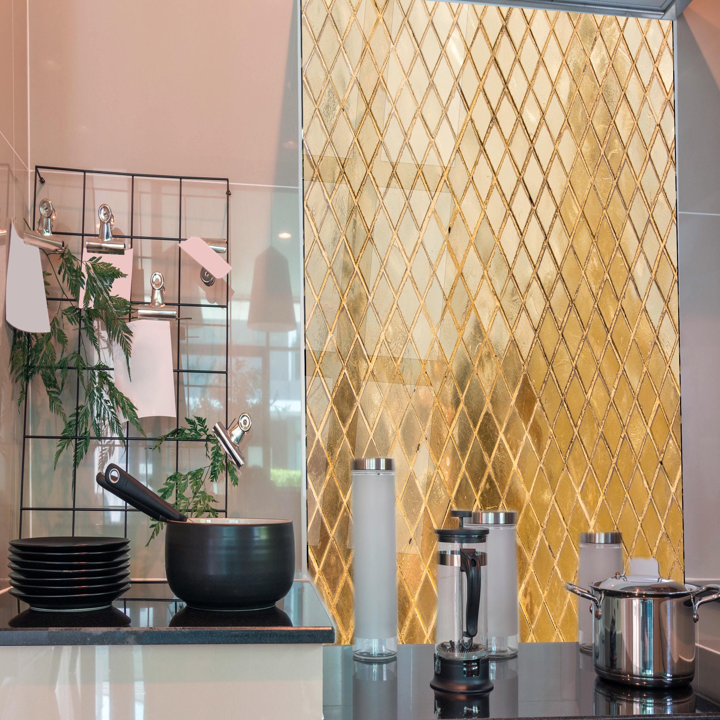 Gold Mosaic Kitchen Splashback, Heat Resistant Tempered Glass - Etsy