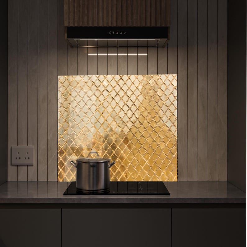 Gold Mosaic Kitchen Splashback, Heat Resistant Tempered Glass - Etsy
