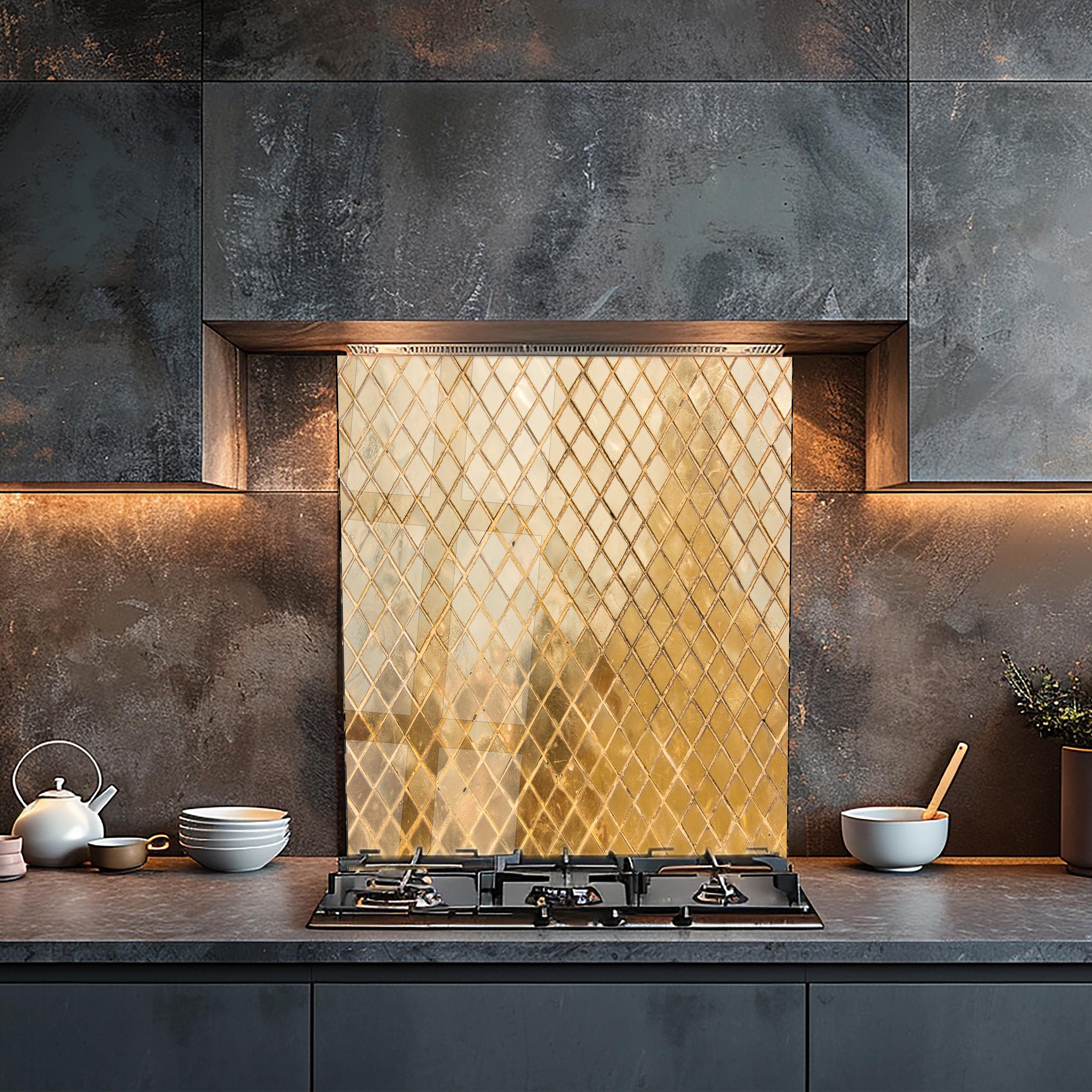 Gold Mosaic Glass Kitchen Backsplash, Heat Resistant Stove Splashback ...