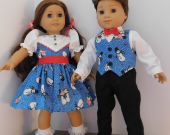 SNOWMEN AND PRESENTS dress fits 23/" My Twinn doll /& matching bow barrette
