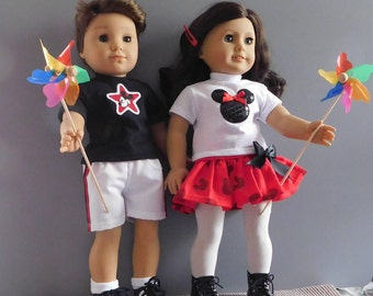 Fits American Girl and Boy doll Logan or similar 18" dolls.Handmade Mickey Mouse outfit.  Disney. Outfit will also fit the Bitty Baby Twins