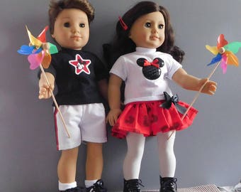 Fits American Girl 18" dolls.  Boy or Girl outfit. Handmade Mickey Mouse outfit.  Disney This out fit will also fit the Bitty Baby Twins