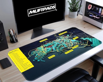 Cyberpunk 2077 Night City Map Mouse Pad: Futuristic Gaming Desk Mat