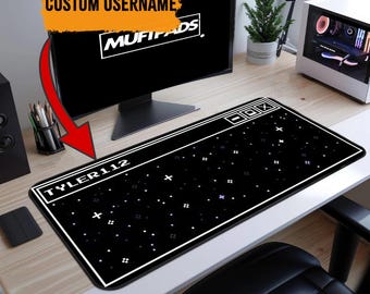 Spersonalizowana podkładka pod mysz do gier Pixel Stars: mata na biurko w stylu retro science fiction, wystrój biura w stylu Space Galaxy