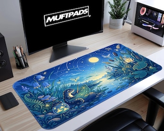 Podkładka pod mysz Kawaii Salamander Moonlight Pond Art