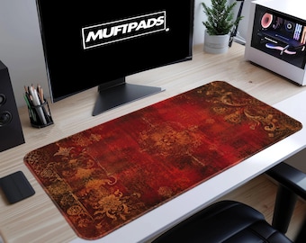 Ornate Damask Floral Desk Mat – Baroque Scrollwork Mouse Pad