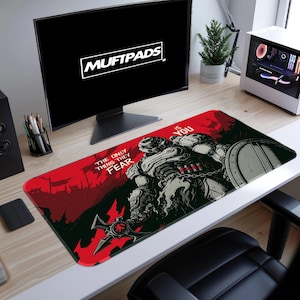 Doom Slayer Desk Mat | Gaming Mouse Pad, Hell Knight Warrior Battlestation Setup