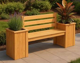 Outdoor Garden Bench with Planters – DIY Woodworking Plans PDF, Scandinavian Bench Design