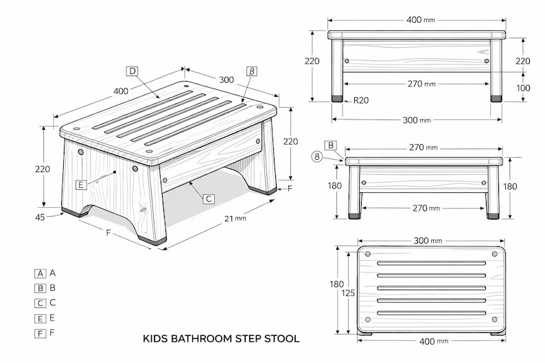 Step Stool Out Line Step Stool Woodworking Plans | Scandinavian DIY Wooden Stool PDF - Etsy