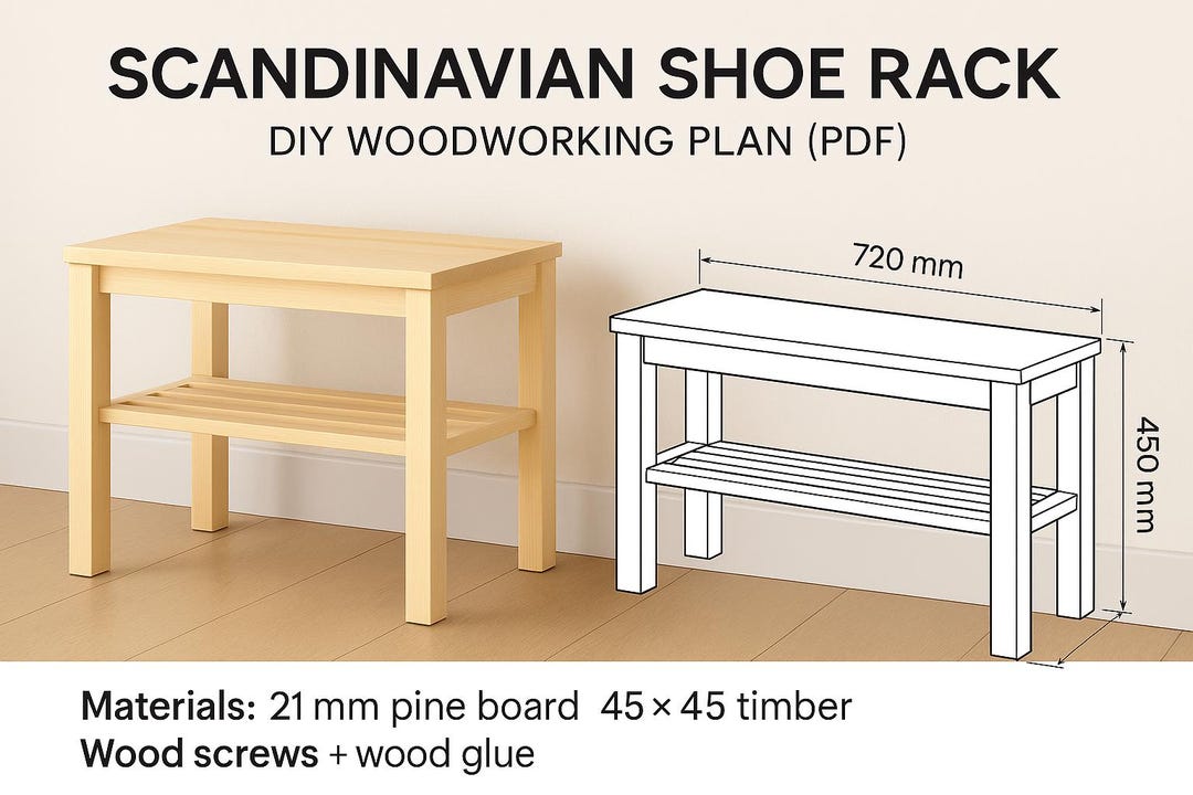 2-tier Wooden Shoe Rack Plan – DIY Woodworking PDF, Scandinavian ...