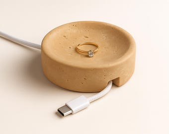 Travertine Marble Cable Holder, Stone Cord Organizer, Minimalist Desk Accessory