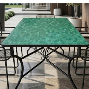 EMERALD GREEN TABLE, Dining Large Handmade Outdoor & Indoor Mosaic Table, Moroccan Green Table, Traditional Custom-Made Design
