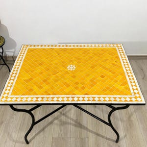 Rectangular Yellow Tile Table – Moroccan Outdoor COFFEE TABLE – Handmade Mosaic Patio Furniture – Bold Garden Accent