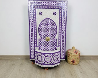 Dusty Purple Moroccan Garden Fountain with Pump - Handmade Tile Water Feature Indoor Outdoor - Patio Courtyard Statement