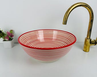 Lavabo de cerámica para baño, lavabo de encimera para baño, lavabo de baño con tiras
