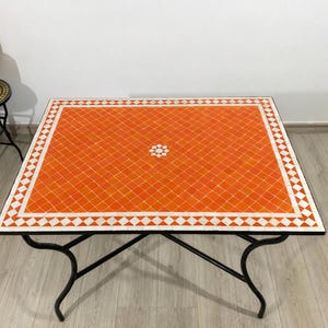 RECTANGULAR TERRACOTTA Orange Tile TABLE – Moroccan Garden Dining Table – Handmade Mosaic Coffee Table – Boho Patio Furniture