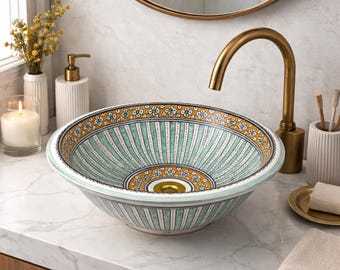 Handmade Moroccan Ceramic Sink - Bathroom Decor - Bathroom Sink - Vessel Basin for Modern Rustic Vanity