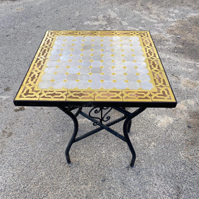 Raw Clay and Off-white MOSAIC TABLE, Handmade Square Dining Table ...