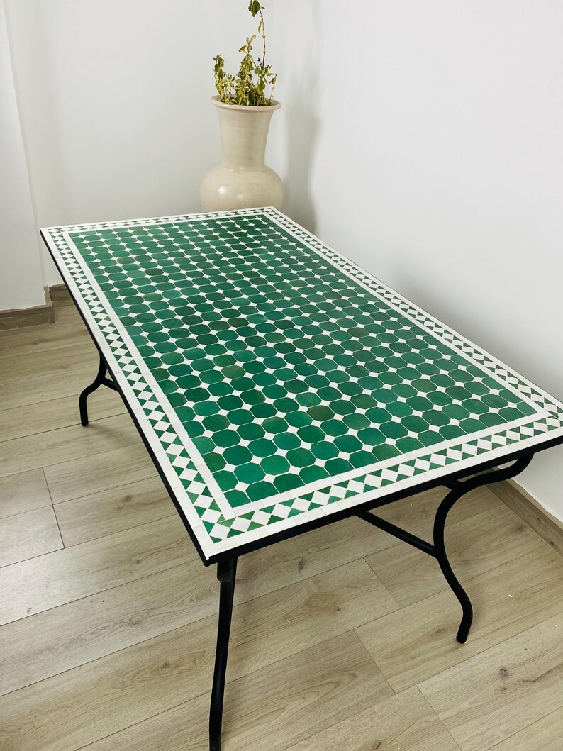 Customization Large Dining Rectangular Red Mosaic TABLE, Moorish 100% Handmade Outdoor & Indoor Mosaic Table, Solid Moroccan Table image 5