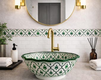 Lavabo de salle de bain à motifs à contraste élevé - Lavabo de toilette en céramique fait main - Lavabo de décoration unique - Lavabo de salle de bain à poser