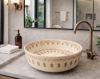 Handgefertigt Keramik Waschbecken Beige - Porzellan Badezimmer Gefäß Becken, Kompaktes Eitelkeit Gebrauch Waschbecken