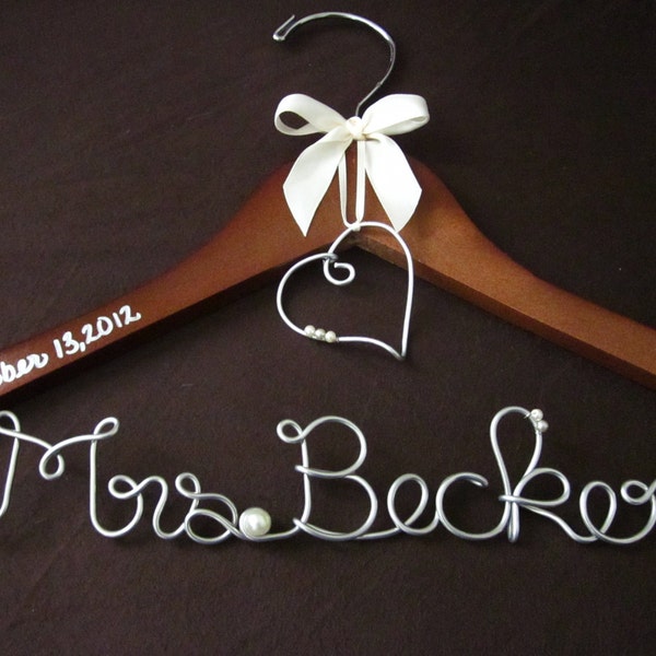 Brides Hanger for Wedding Dress Personalized with Name and Wire Detail