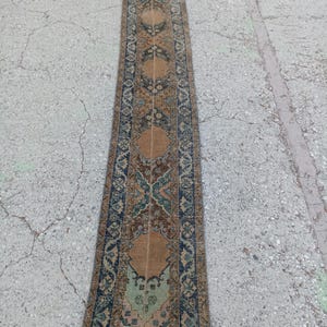 2x13 Vintage Turkish Wool Runner Rug. 2x13 Narrow Long Runner Rug
