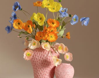 Cartoon Strawberry Ceramic Vase | Cute Fruit Flower Pot | Decorative Tabletop Vase for Home & Office