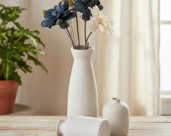 Juego de 3 jarrones de cerámica, trío de jarrones pequeños de estilo rústico moderno, jarrones minimalistas color crema para mesa, regalo para decoración de estanterías
