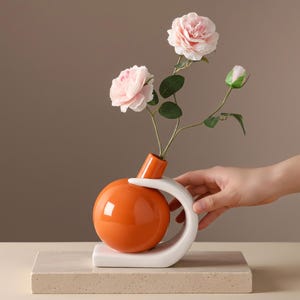Minimalist Ceramic Sphere Vase, Modern Arch Flower Vase, Nordic Style Tabletop Centerpiece, Desktop TV Cabinet Decor