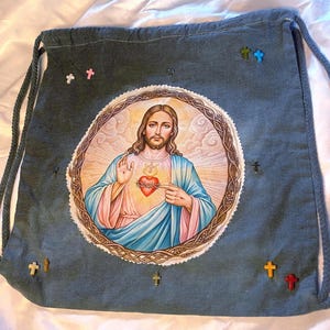 Handmade Sacred Heart Drawstring Backpack from Scratch